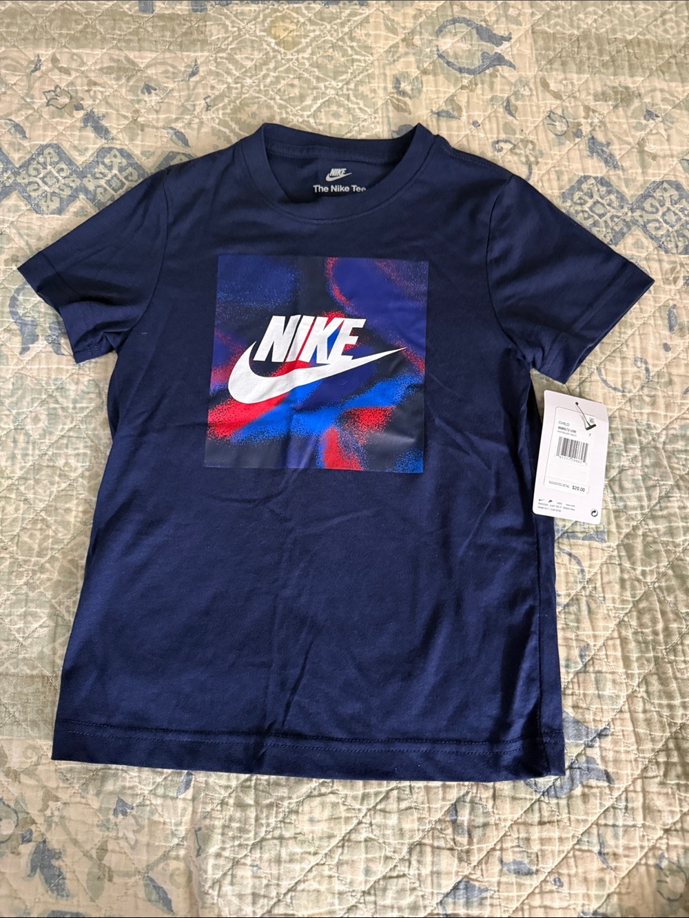 Nike Navy Short-Sleeve Kids Graphic Tee with White Logo